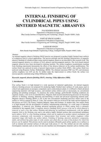 Internal finishing of cylindrical pipes using sintered magnetic abrasives