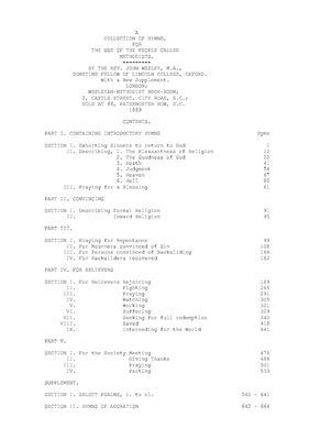 A Collection of Hymns, for the Use of the People Called Methodists