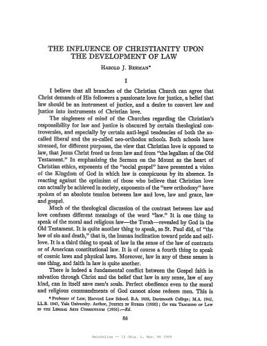 The Influence of Christianity Upon the Development of Law