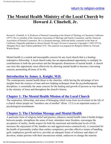 The Mental Health Ministry of the Local Church