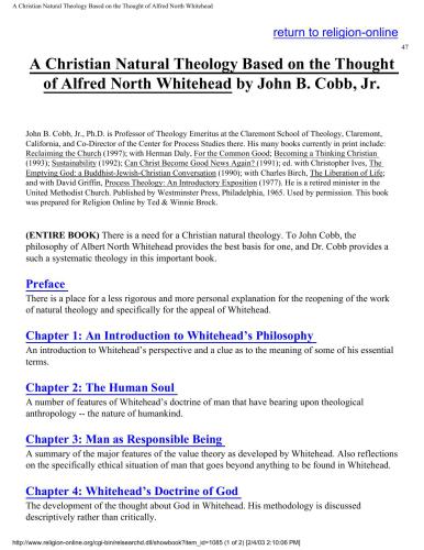 A Christian Natural Theology Based on the Thought of Alfred North Whitehead