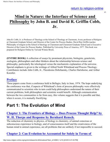 Mind in Nature: The Interface of Science and Philosophy