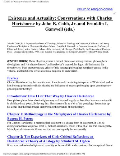 Existence and Actuality: Conversations with Charles Hartshorne