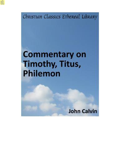 Commentary on Timothy, Titus, Philemon