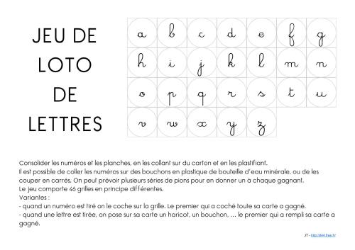 Jeu de loto de lettres