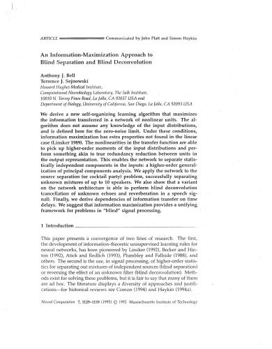 An Information-Maximization Approach to Blind Separation and Blind Deconvolution