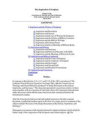 Lutheran Church - Missouri Synod. The Inspiration of Scripture