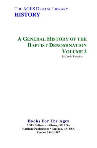 A General History of the Baptist Denomination. Volume 2
