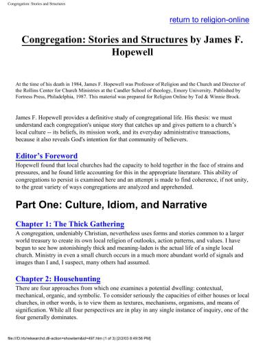 Congregation: Stories and Structures