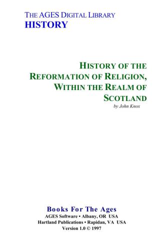 History of the Reformation of Religion, Within the Realm of Scotland