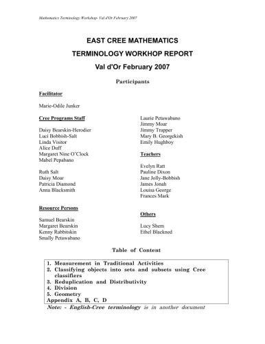 East Cree Mathematics - Terminology Workshop Report