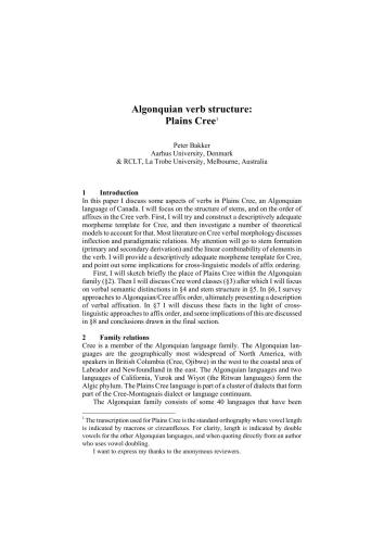 Algonquian verb structure: Plains Cree