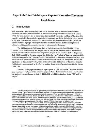 Aspect Shift in Chichicapan Zapotec Narrative Discourse