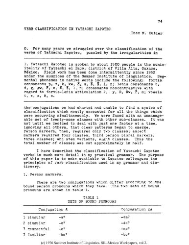 Verb Classification in Yatzachi Zapotec