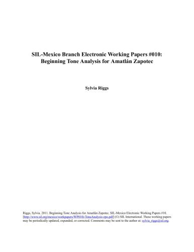 Beginning Tone Analysis for Amatlán Zapotec