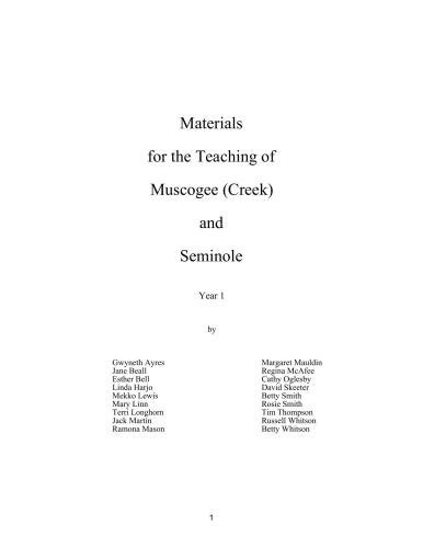 Materials for the teaching of Muscogee - Creek - and Seminole