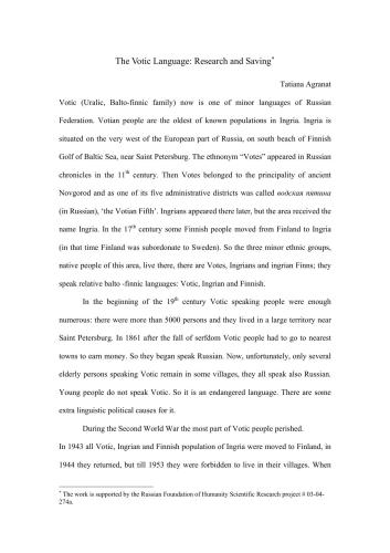 The Votic Language: Research and Saving