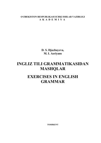Ingliz tili grammatikasidan mashqlar. Exercises in English Grammar