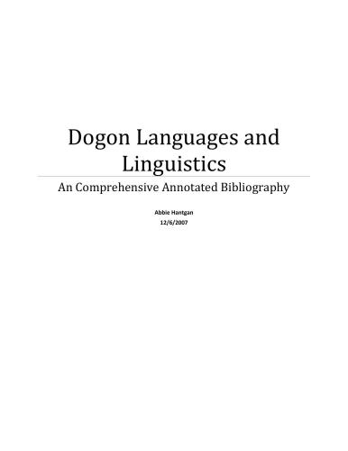 Dogon Languages and Linguistics. An Comprehensive Annotated Bibliography