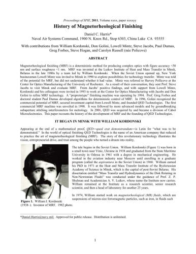 History of Magnetorheological Finishing