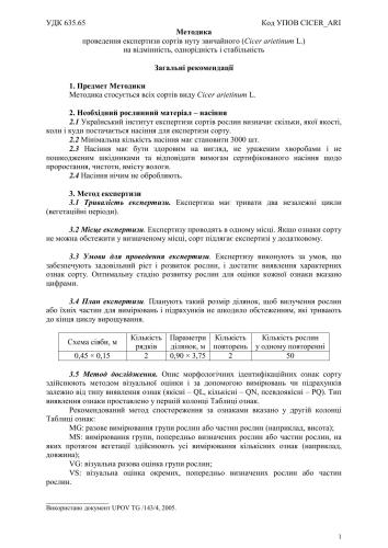 Методика проведення експертизи сортів нуту звичайного (Cicer arietinum L.) на відмінність, однорідність і стабільність