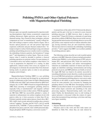 Polishing PMMA and other optical polymers with magnetorheological finishing