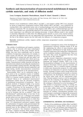 al Synthesis and characterization of nanostructured molybdenum and tungsten carbide materials, and study of diffusion model