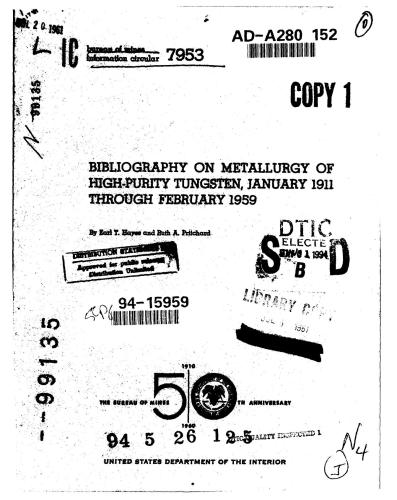 Bibliography on metallurgy of high-purity tungsten, january 1911 through february 1959