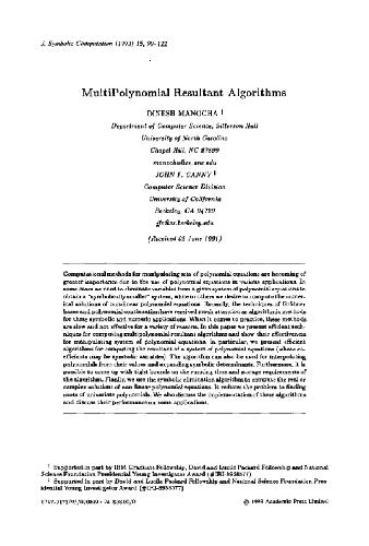 Multipolynomial resultant algorithms