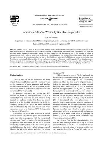 Abrasion of ultrafine WC-Co by fine abrasive particles