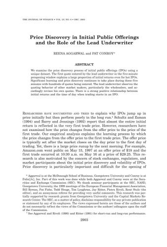 Price Discovery in Initial Public Offerings and the Role of the Lead Underwriter