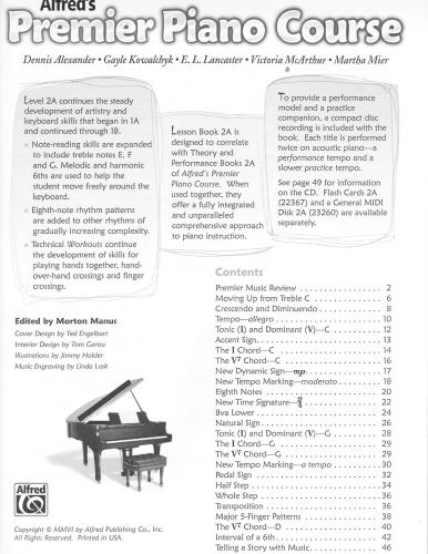 Alfred's Premier Piano Course. Lesson 2A