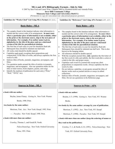 MLA and APA Bibliography Formats - Side by Side