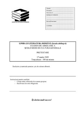 Пример экзамена: Examen clasa 9 L.romana clasele alolingve