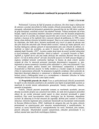 Cliticele pronominale româneşti în perspectivă minimalistă
