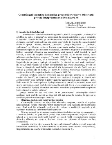 Constrângeri sintactice în dinamica propoziţiilor relative