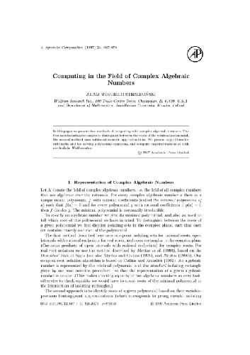 Computing with complex algebraic numbers. JSC 1997