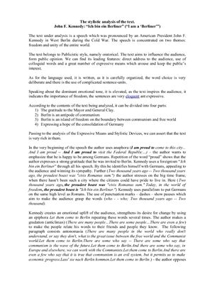 The stylistic analysis of the text. John F. Kennedy: Ich bin ein Berliner (I am a ‘Berliner’)