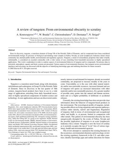 A review of tungsten: From environmental obscurity to scrutiny
