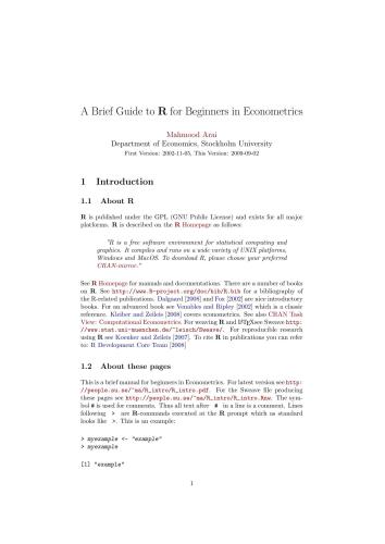 A Brief Guide to R for Beginners in Econometrics