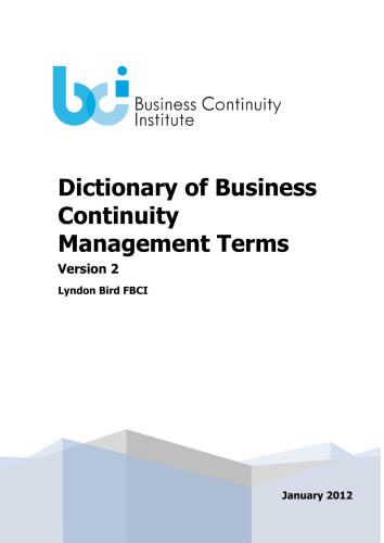 Dictionary of Business Continuity Management Terms