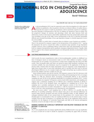 The normal ECG in childhood and adolescence