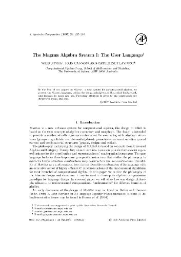 Magma algebra system I. User language