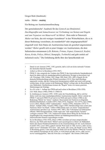 Malta - Malter - малтер. Ein Beitrag zur Austriazismenforschung