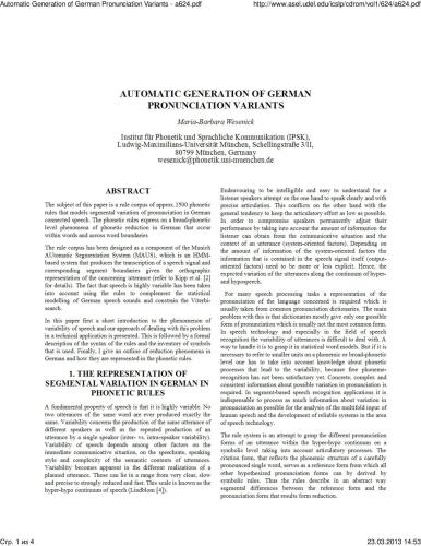 Automatic generation of German pronunciation variants