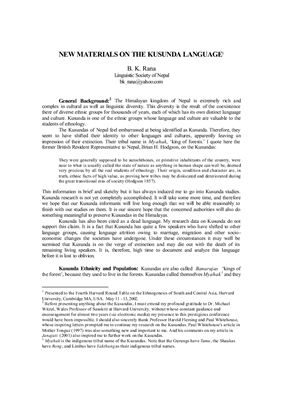 New Materials on the Kusunda Language