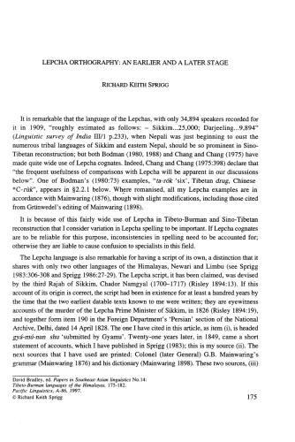 Lepcha orthography: an earlier and a later stage