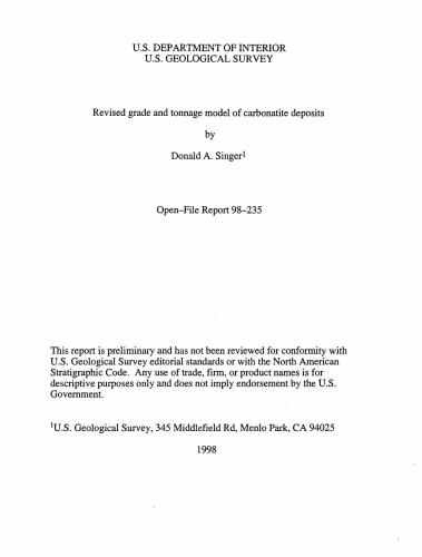 Revised grade and tonnage model of carbonatite deposits