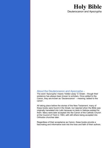 Bible. Holy Bible. Deuterocanon and Apocrypha