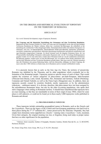On the origin and historical evolution of toponymy on the territory of Romania